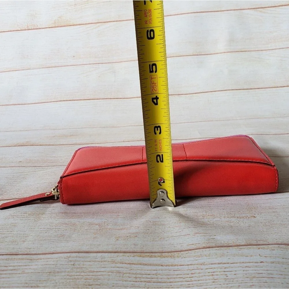 Kate Spade Leather Neda Bridge Place Zip Around Long Wallet Bow Pink Red